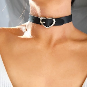 Belt Buckle PU Leather Choker Necklace / Adjustable Belt Choker Necklace / Black Belt Metal ...