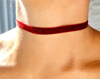 deep red velvet choker necklace / colored velvet chokers / red choker / gothic velvet choker / burgundy choker / thin red choker / suede