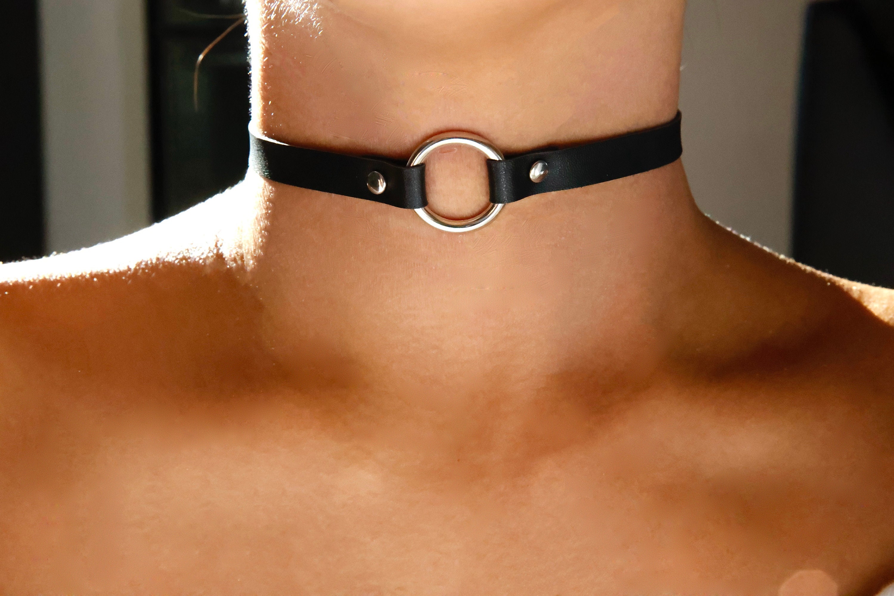 1/2 Wide Black Choker with Gunmetal O-Rings