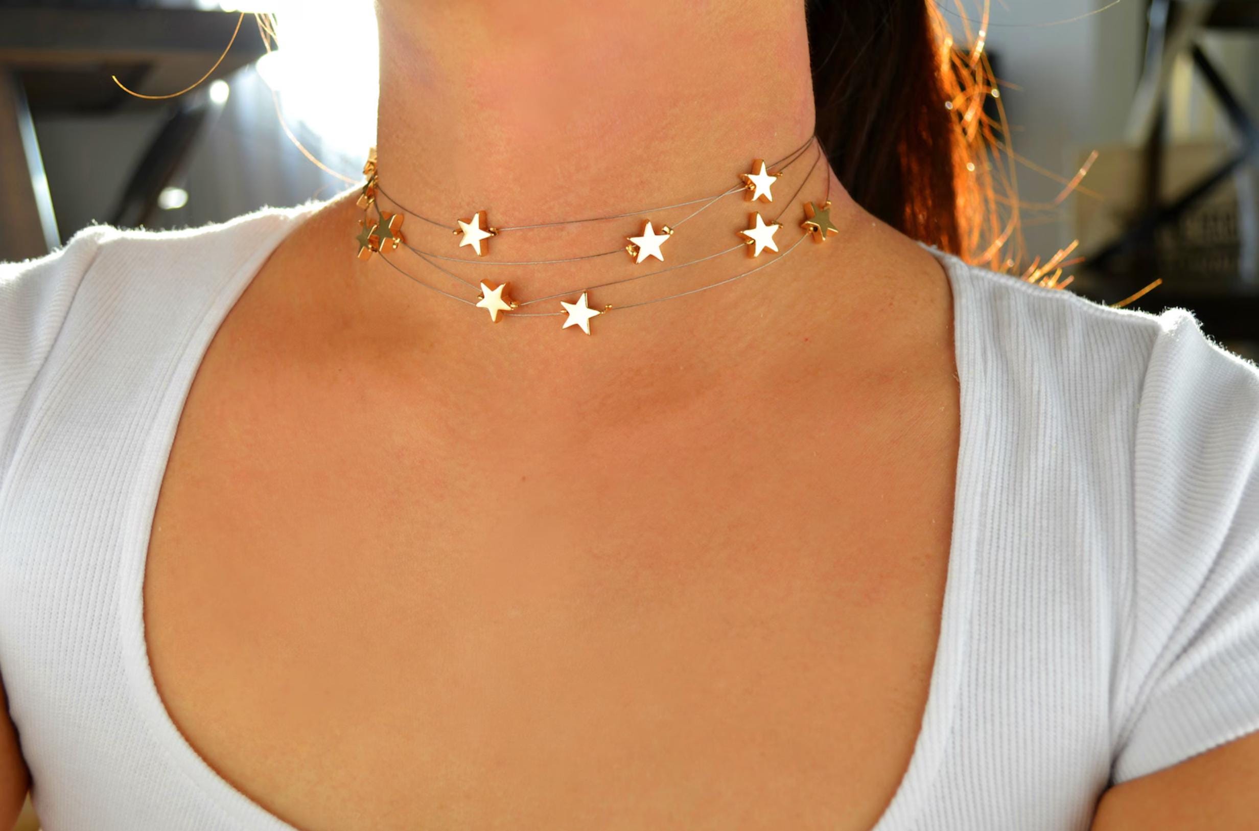 Silver Multi Star Choker, Unique Trendy Floating Stars Celestial ...