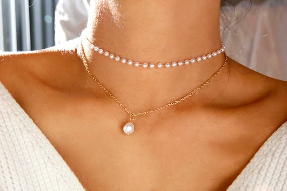 Necklace Set Etsy Necklace Layered Pearl / Pearl Pearl Bridesmaid Pearl Pearl Layered / Necklace Silver Layered Gold Bridesmaids / / - Necklace