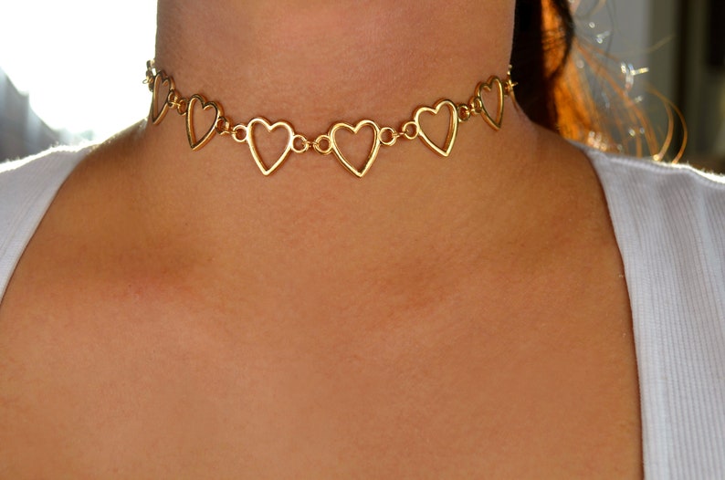Gold Hearts Choker / Heart Choker / Lolita Choker / Heart Etsy