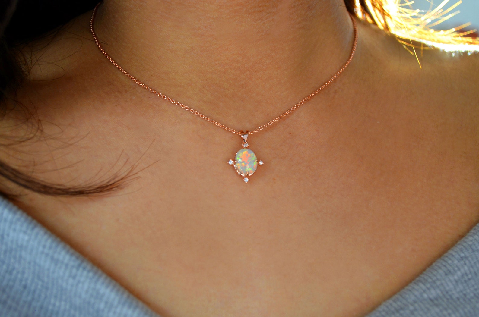 Rose Gold Opal Pendant
