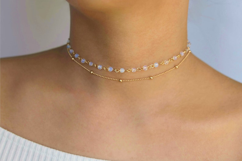 opal beaded choker / opal choker / dainty opal choker / opalite stone necklace / opal bead necklace / opal stone choker / opalite choker image 8