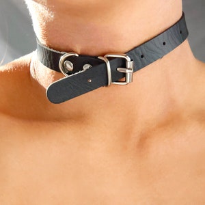Belt Buckle PU Leather Choker Necklace / Adjustable Belt Choker Necklace / Black Belt Metal ...