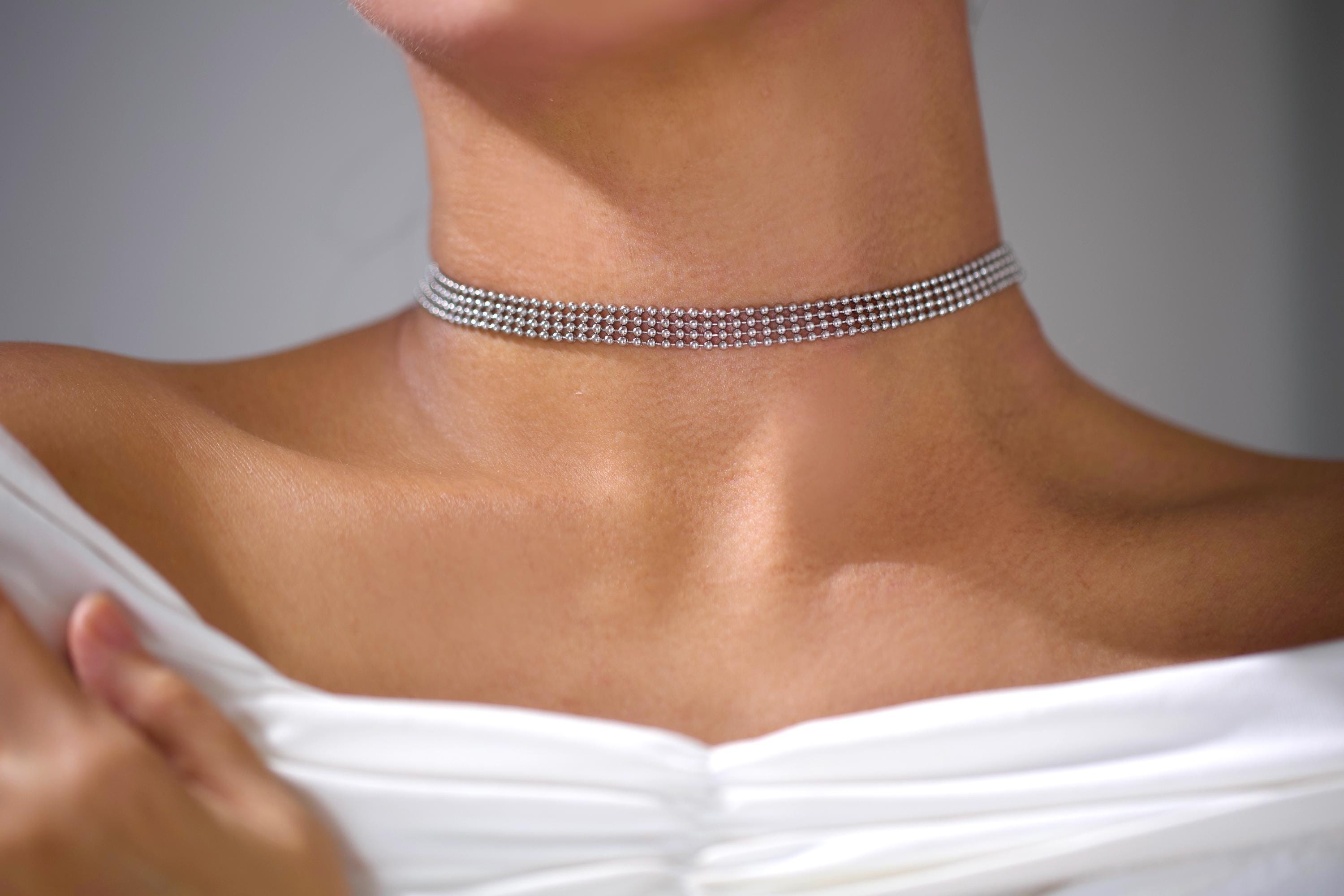Stainless Steel Choker: Silver 316L Steel Stacked Beaded Ball