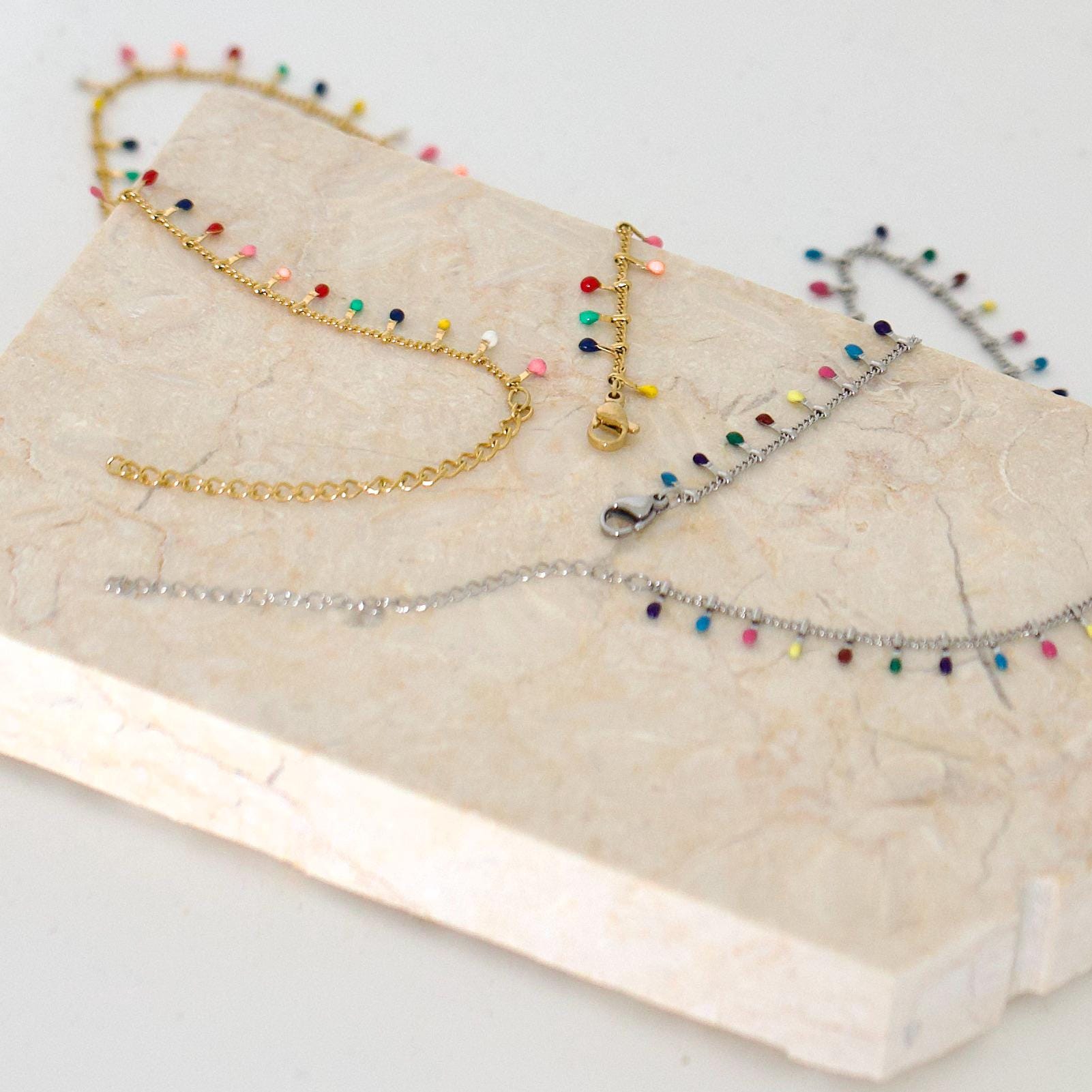 MRSXIA Gold Filled Choker Necklace For Women - Rainbow Round CZ Dangle, 18K Gold Plated, 15"-17" Adjustable