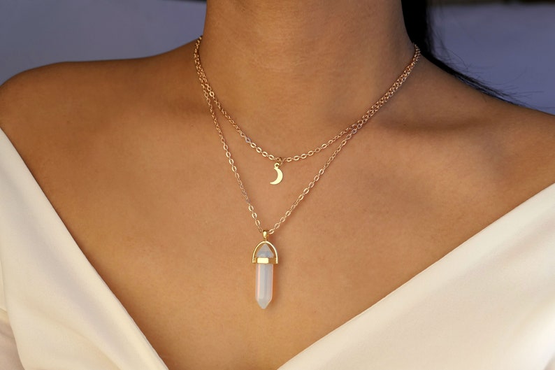 4 STYLES / opalite crystal necklace / opal crystal necklace / opal crystal jewelry / quartz necklace / opal bullet necklace/opalite necklace image 9