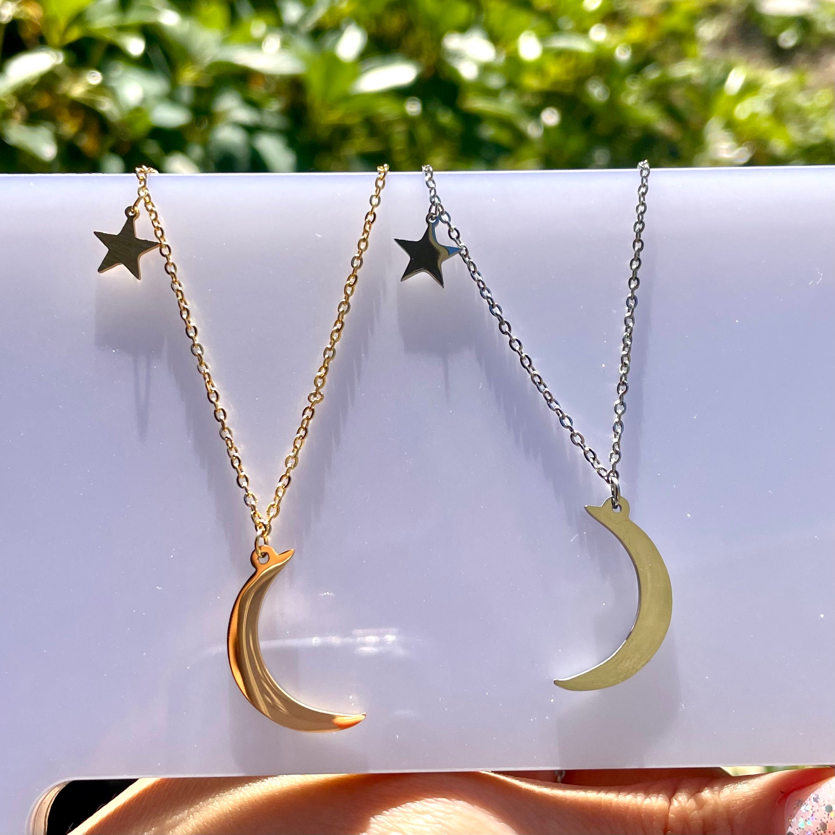 Silver Moon Star Stainless Steel / Moon and Star Necklace / Silver