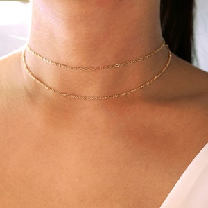 elegant gold or silver layered choker necklace, minimalist dainty simple chokers, double two layer chain jewelry gift for her, delicate cute