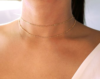 gold or silver layered choker / dainty gold choker / dainty silver choker / simple choker necklace / delicate choker / double layer choker