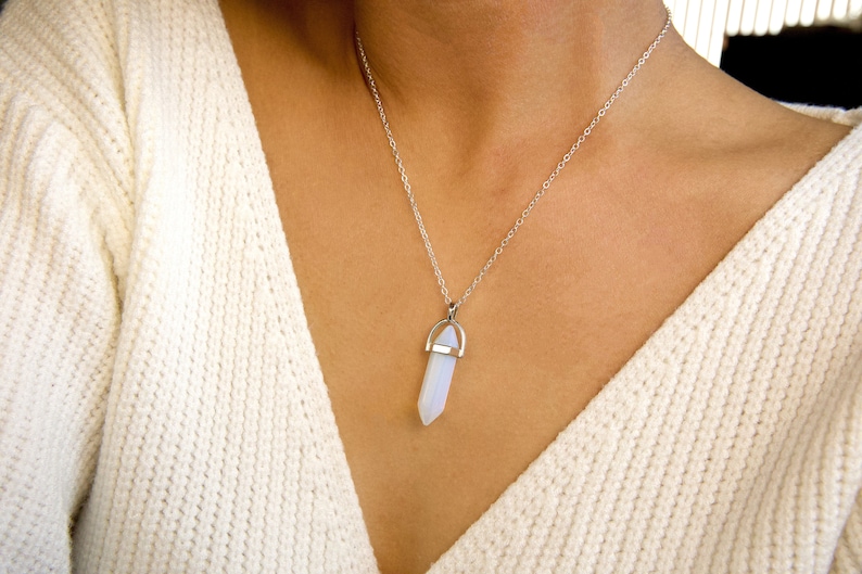 4 STYLES / opalite crystal necklace / opal crystal necklace / opal crystal jewelry / quartz necklace / opal bullet necklace/opalite necklace image 6