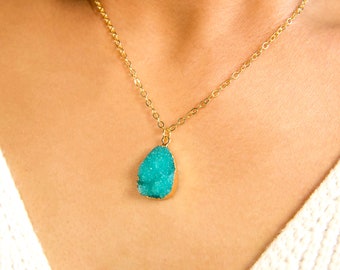 bright aqua blue resin druzy necklace / turquoise blue crystal stone necklace / bright blue crystal stone pendant necklace /aquamarine gift