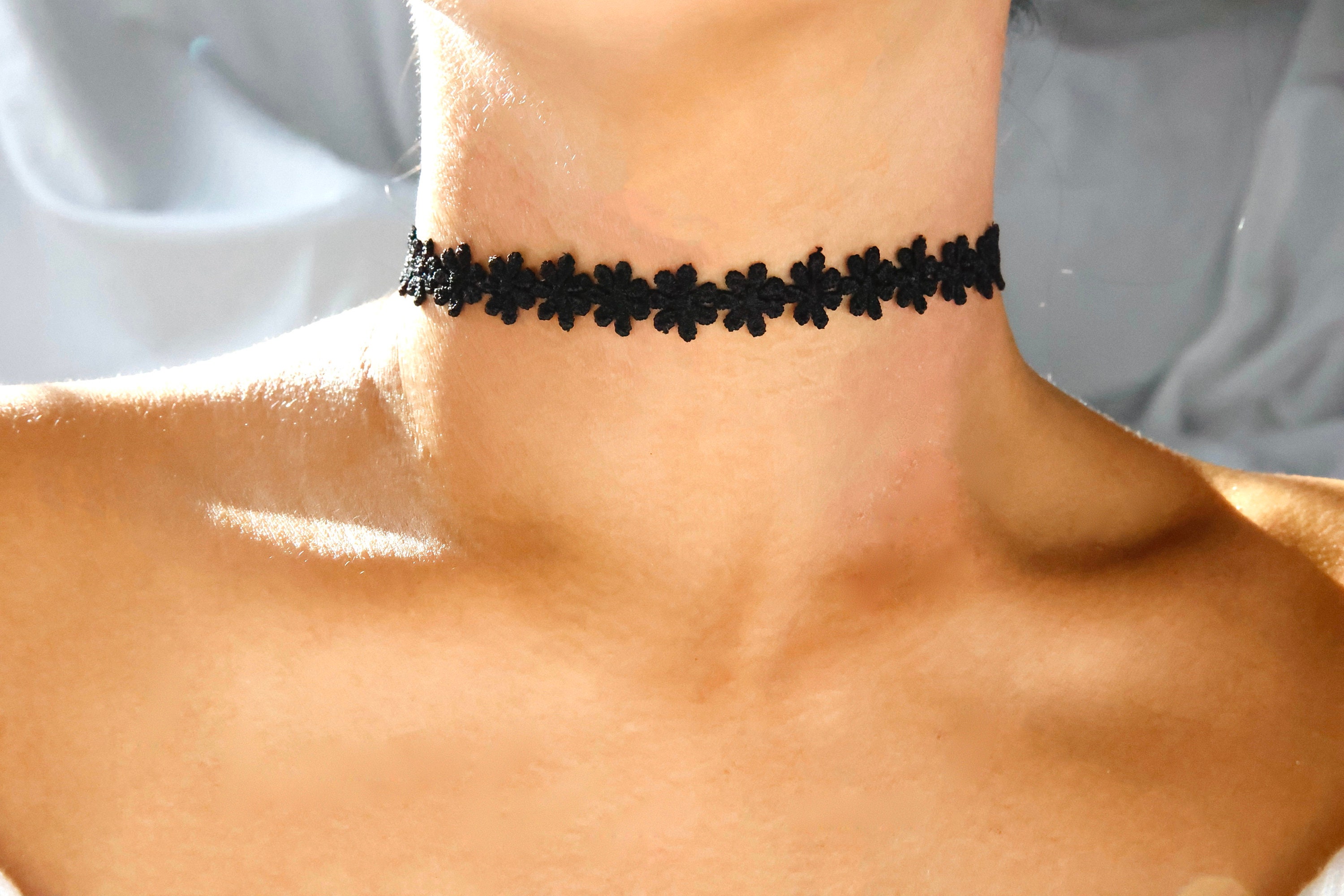 Buy The Black Flower Choker with Black Bead Drop | JaeBee Jewelry