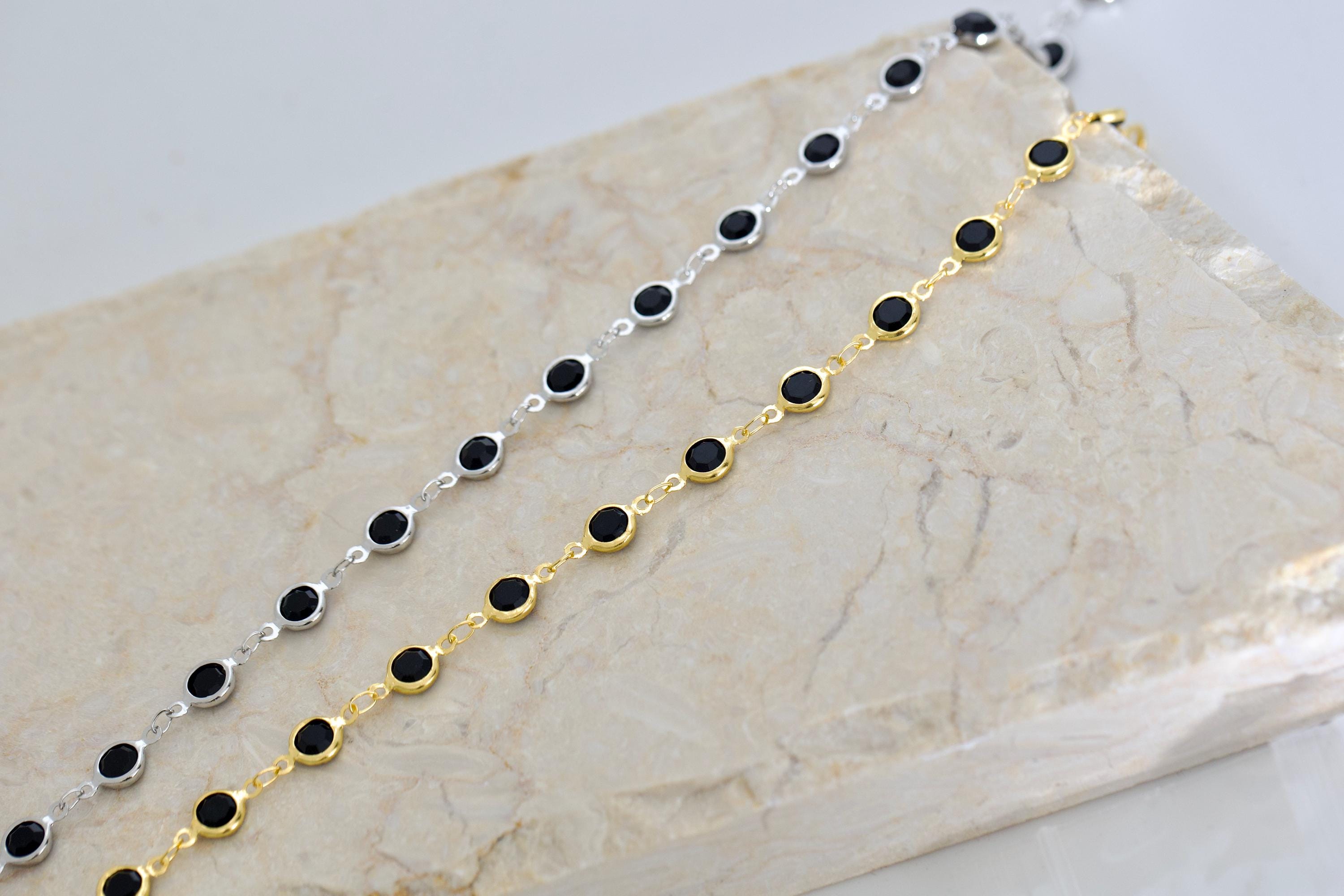 Pehvdkuq Dainty Black Spinel Beaded Choker Necklace - 3mm Black Agate Beads, 18k Gold Plated Chain - View #10