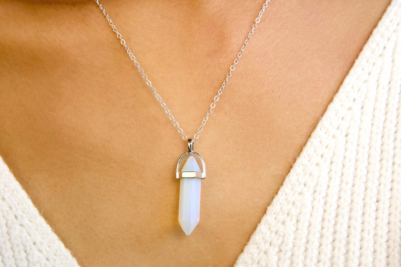 4 STYLES / opalite crystal necklace / opal crystal necklace / opal crystal jewelry / quartz necklace / opal bullet necklace/opalite necklace image 8