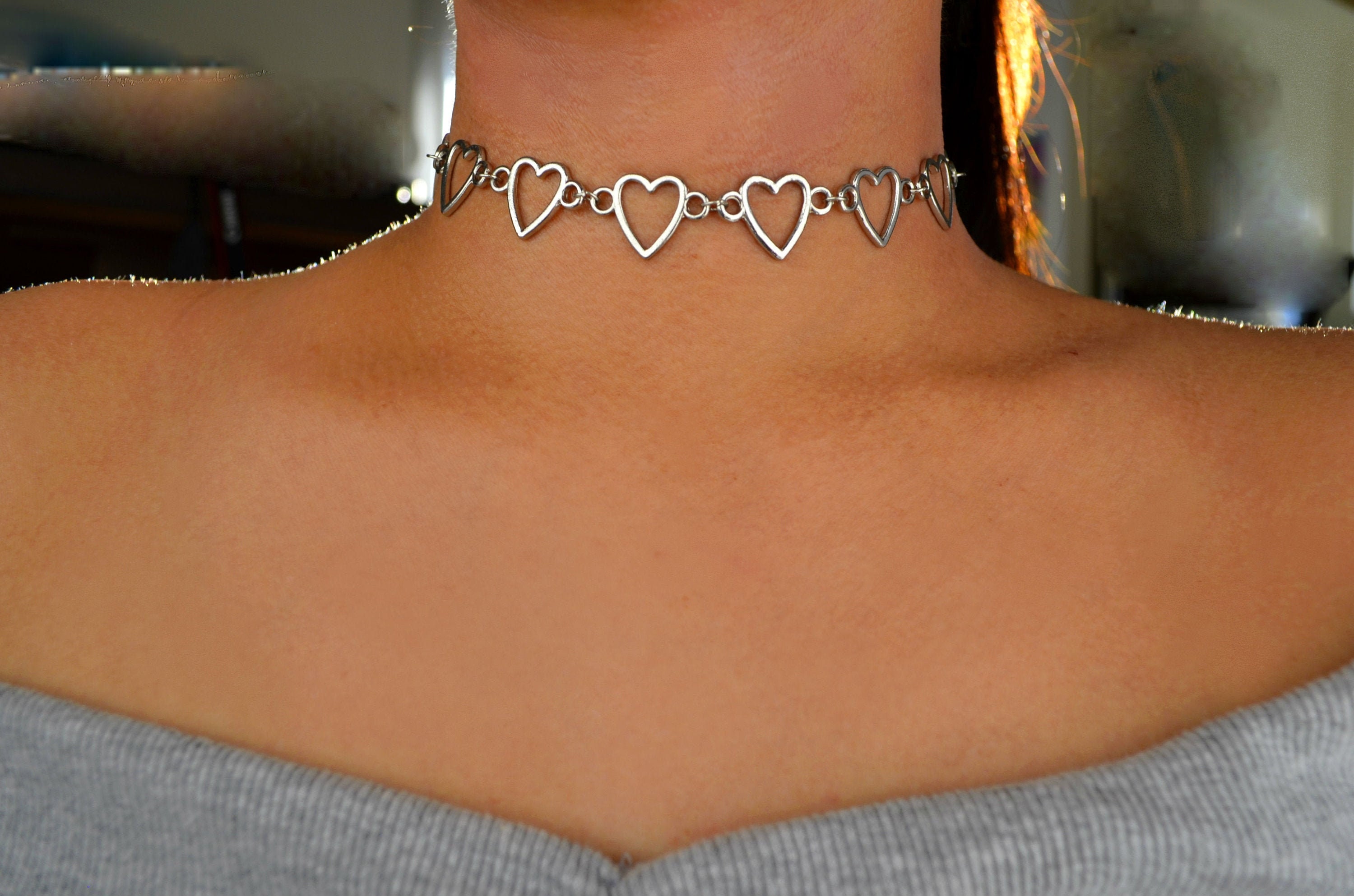 Silver Hearts Choker Heart Choker Lolita Choker Heart Collar Silver Heart Choker Heart Necklace Hearts Choker lolita Accessories Etsy
