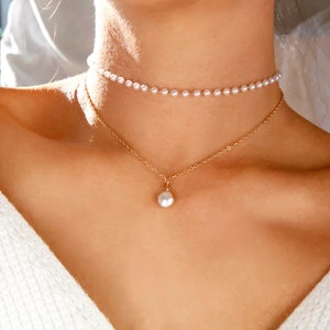 Perlen-Halsketten-Set / goldene Perlenkette geschichtet / silberne Perlenkette geschichtet / Brautjungfern-Perlenkette / Brautjungfern-Perle Bild 8