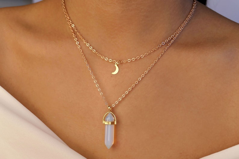 4 STYLES / opalite crystal necklace / opal crystal necklace / opal crystal jewelry / quartz necklace / opal bullet necklace/opalite necklace image 1