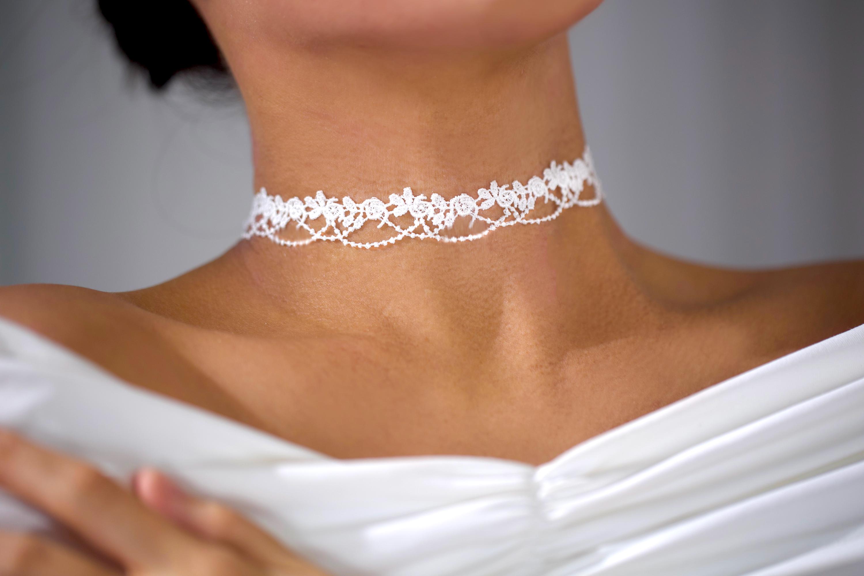 White Floral Lace Choker, Elegant Ethereal Flower Vine Curtain