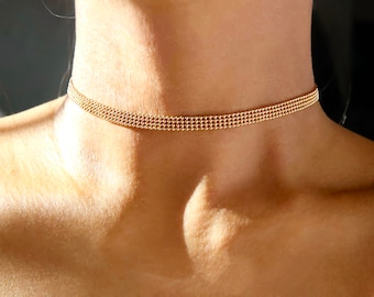 gold choker necklace / gold simple choker necklace / gold satellite chain choker / gold classy choker necklace / gold minimal choker / gift