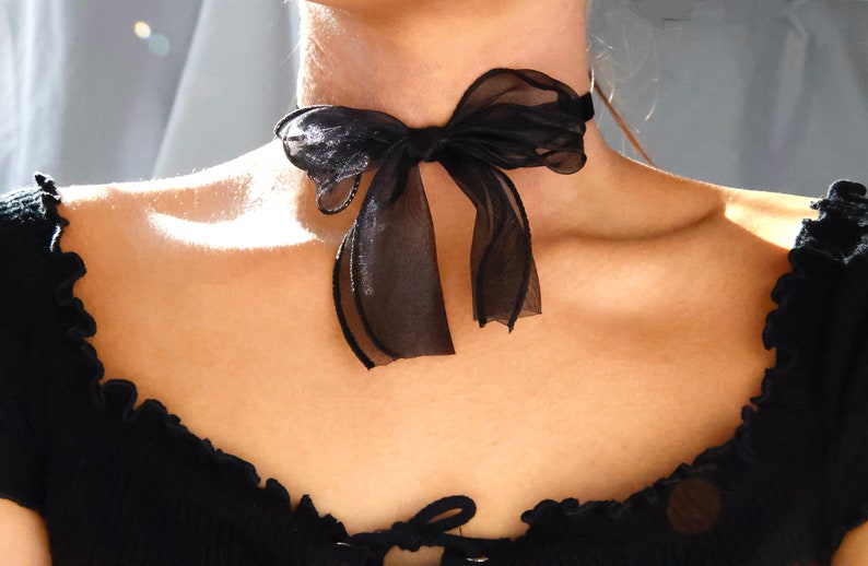 black lace bow choker / big lace bow choker necklace / big black ribbon choker / black bowtie choker / black bow choker anime / classy bow image 5