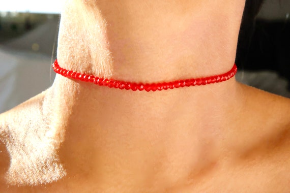 Dainty Red Stone Choker Necklace Red Crystal Gem Choker Dainty Red Bead Choker Dainty Red Color Choker Red Gemstone Choker Gift Etsy UK