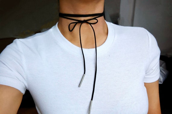 Black Rope Bow Choker Necklace / Black String Choker / Black Bowtie Choker  / Black Ribbon Choker / Long Black Bow Choker / Black Tie Choker 