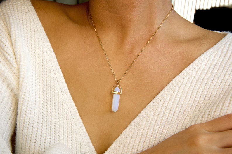 4 STYLES / opalite crystal necklace / opal crystal necklace / opal crystal jewelry / quartz necklace / opal bullet necklace/opalite necklace OPAL ONLY (no moon)