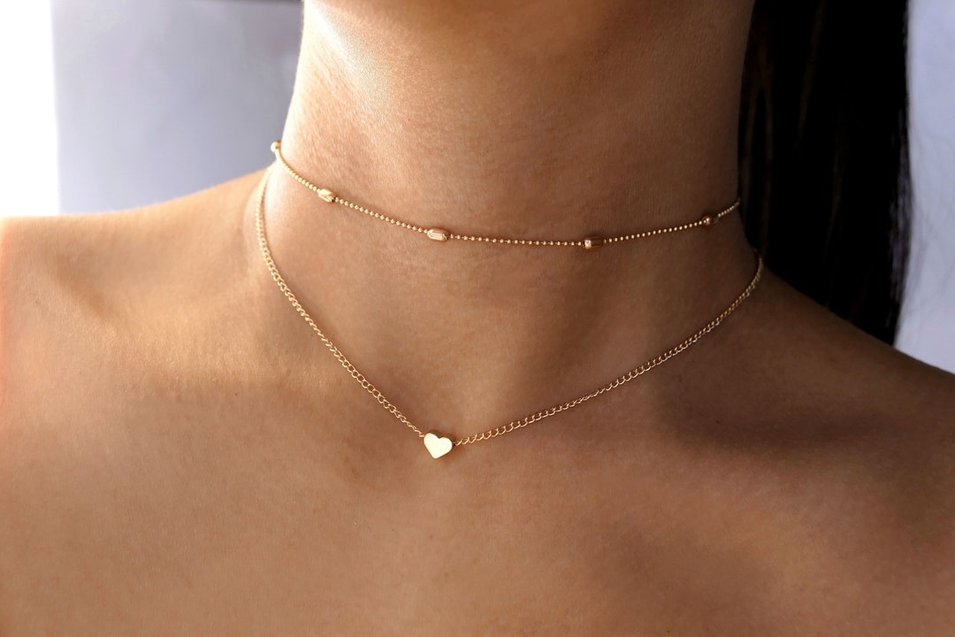 Gold or Silver Heart Choker Necklace/ Gold Heart Choker / Dainty Gold