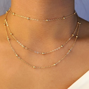 silver or gold multi layer necklace set, gold layered stacking jewelry, layering satellite necklace, simple triple layering necklace, gift