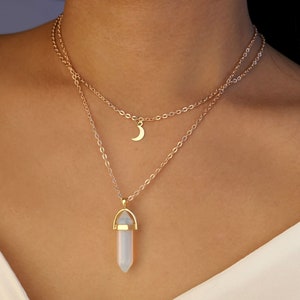 4 STYLES / opalite crystal necklace / opal crystal necklace / opal crystal jewelry / quartz necklace / opal bullet necklace/opalite necklace image 3