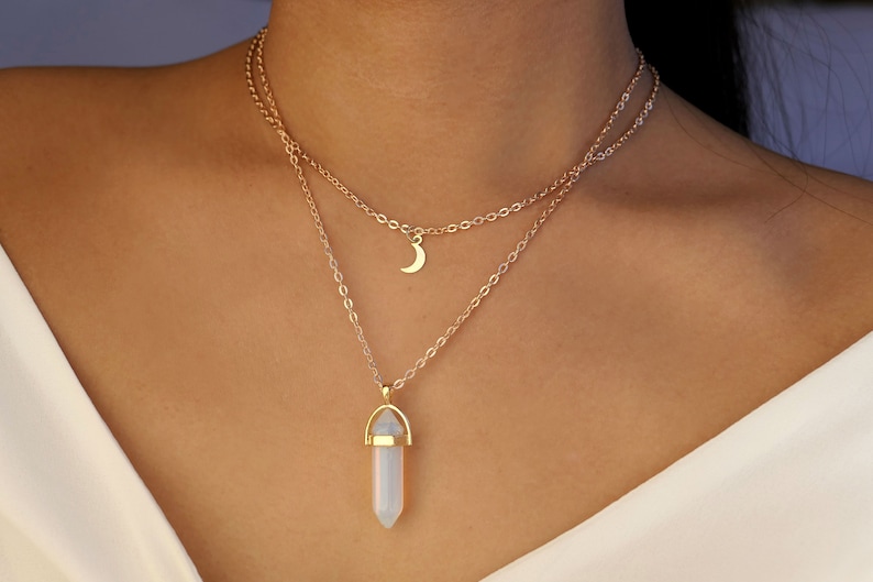 4 STYLES / opalite crystal necklace / opal crystal necklace / opal crystal jewelry / quartz necklace / opal bullet necklace/opalite necklace image 3