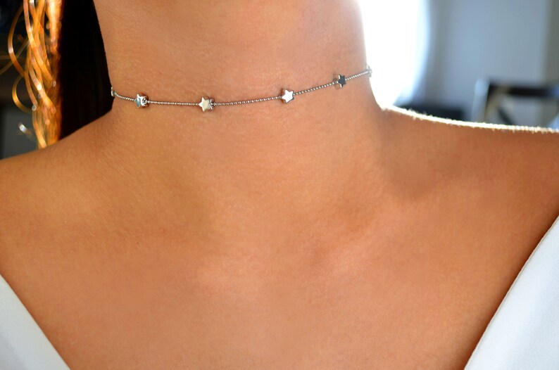 Chokers Subtle Gold or Silver Tiny Stars Choker / Dainty Star Choker/ Silver Star ...