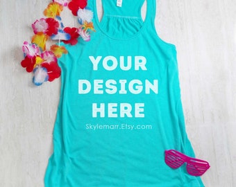 Download Free Tank Top Mockup - Bella Canvas Teal Flowy Racerback 8800 | Tank Top Mock Up | Tank Top Flat Lay PSD Template
