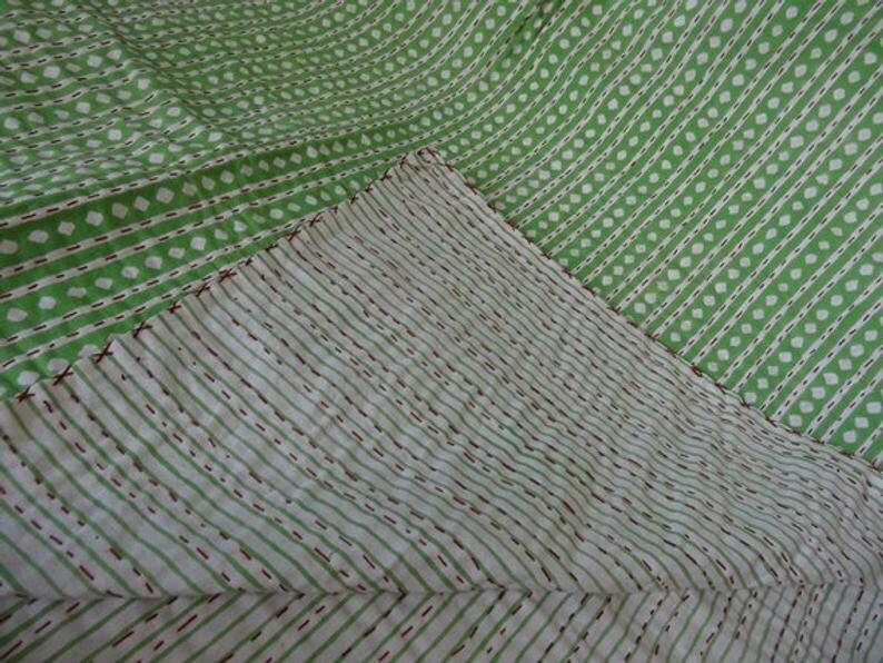 Block print padded quilt original handmade indian patchwork kantha quilt Kantha Bed Cover Kantha Blanket hand stitched quilt pure cotton