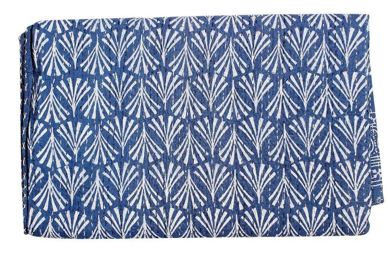 Indian Block Printed Kantha Quilts Indian Handmade Vintage Throw Bedcover Bedspread Gudri