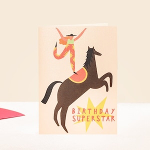 Supersterverjaardagskaart | Veedrijfsterkaart | Dameskaart | Verjaardag paardrijden | Paardensport | Feestmeisje | Paardenliefhebber | Circusartiest