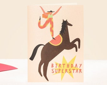 Superstar Birthday Card | Cowgirl Card | Women's Card | Horseback Riding Birthday | Equestrian | Party Girl | Horse Lover | Circus Performer