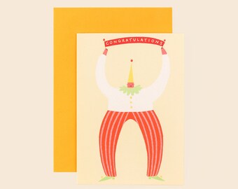 Biglietto di congratulazioni per un clown felice / Celebrazione / Laurea / Gravidanza / Nuovo lavoro / Ben fatto / Buon lavoro / Ce l&#39;hai fatta / Risultato raggiunto