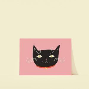 Stampa cartolina gatto nero / Mini stampa A6 / Stampa artistica colorata per bambini / Stampa per cameretta dei bambini / Opera d'arte naturalistica