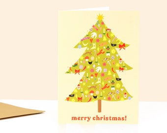 Merry Christmas Card | Christmas Tree | Kitsch Baubles | Holiday Card | Traditional Christmas Card | Quirky Baubles | Happy Holidays