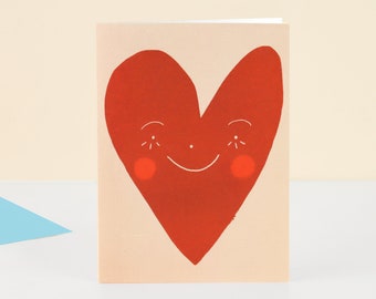 Wonky Heart Love Card | Anniversary | Valentine's Day | Love Heart | Love and Friendship | Heart Face |