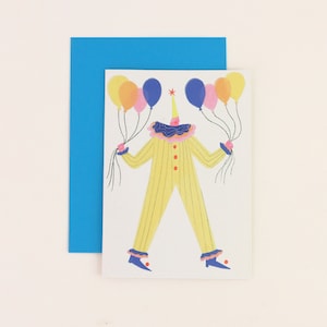 carte d'anniversaire de clown de cirque | Joyeux anniversaire | Ballons | Anniversaire sur le thème du cirque | Clown mignon d'anniversaire | millésime anniversaire | Clown coloré