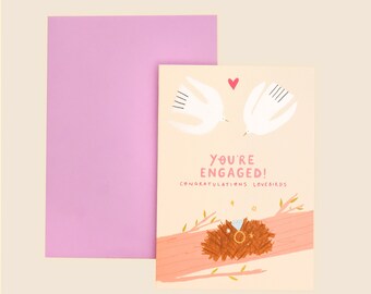 Love Birds Engagement Card | Congratulations Card | You're Engaged | Cute Engagement Card | Proposal Card | Wedding | Engagement Ring