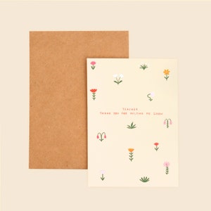 Bloemen bedankkaart leraar | Bedankt dat je me helpt groeien | Kaart voor leraar | Bedankkaart | Moderne lerarenkaart