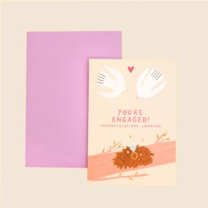 de fiançailles d'oiseaux d'amour | carte de félicitations | Vous êtes fiancé | Carte de fiançailles mignonne | Carte de proposition | Mariage | Bague de fiançailles