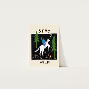 Stay Wild Unicorn Art Print, Whimsical Forest Wall Art, Kids Nursery Decor, Giclée Print