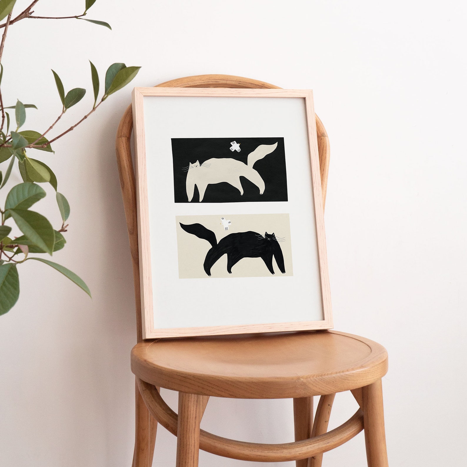 Black and White Cat Print, Negative Positive Cats Wall Art, Minimalist ...