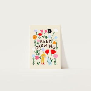Keep Growing Art Print, Kids Room Wall Art, Floral Quote Print, Growth Mindset, Giclée